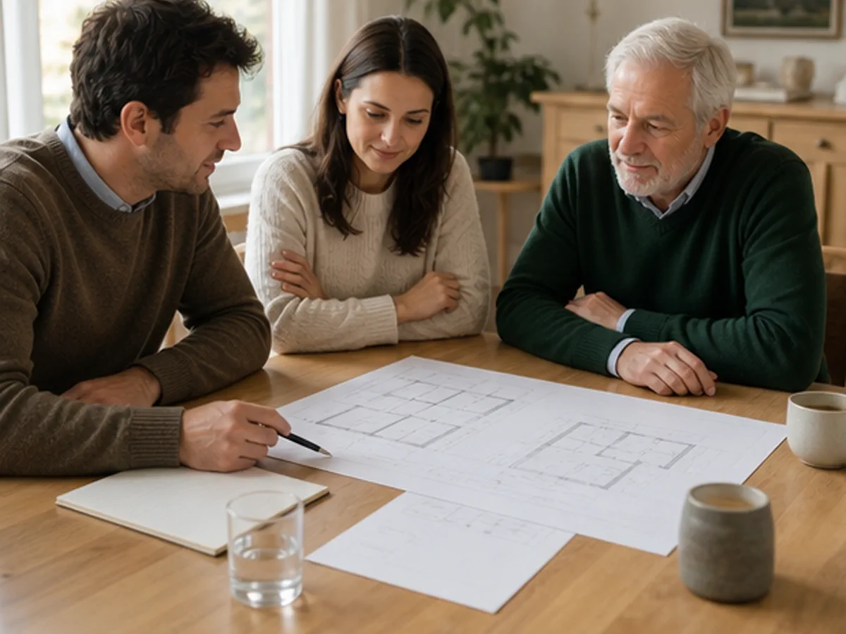 Angehörige besprechen gemeinsam Unterlagen einer Familienimmobilie
